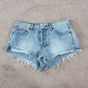 Free People We The Free Button Fly Cut Off Denim Shorts, Size 25
